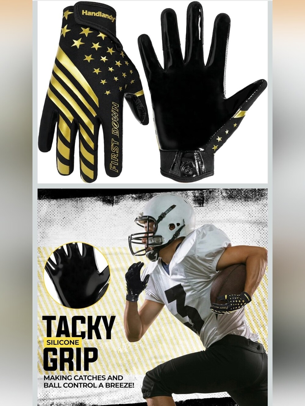 🎅🎂Tacky Grip Football Gloves for Men - Black & Gold